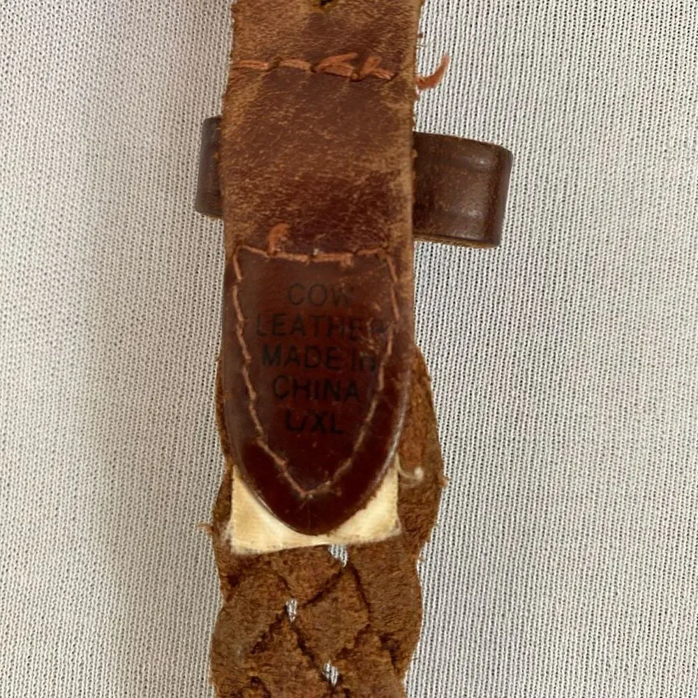 Braided leather brown belt boys youth L/XL